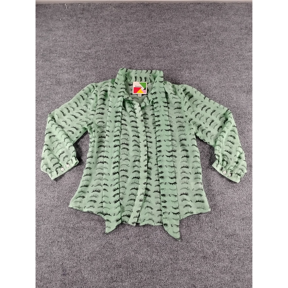 Fervour Size S Eyelash Print Long Sleeve Blouse Button Up Lightweight Casual
